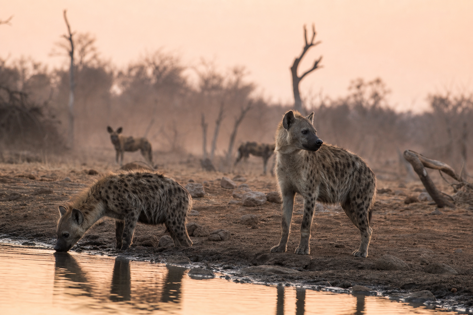 Hyenas & Wild Dogs at Waterholes