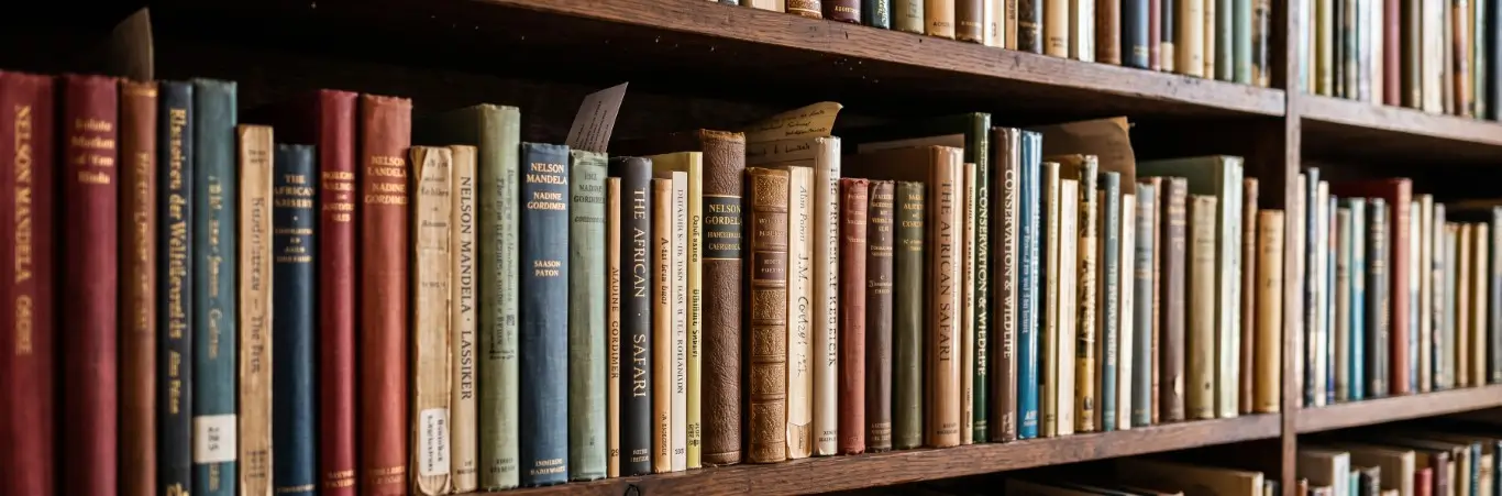Regal mit klassischer afrikanischer Literatur und Safaribüchern